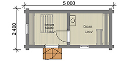 Планировка мобильной бани 2.4x5 м. из бревна "под ключ"