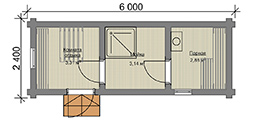 Планировка мобильной бани 2.4x6 м. из бревна "под ключ"