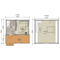 Проект дома 6х6 м. в 1.5 этажа с террасой, планировка
